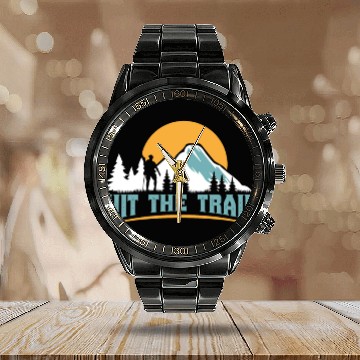 Discover Hit the Trail Mountaineers Wanderlust Hiking Calendar Steel Band Watch