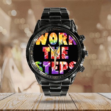 Discover Work the Steps tie dye Calendar Steel Band Watch