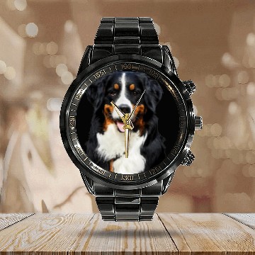 Discover Portrait Of Bernese Mountain Dog Calendar Steel Band Watch