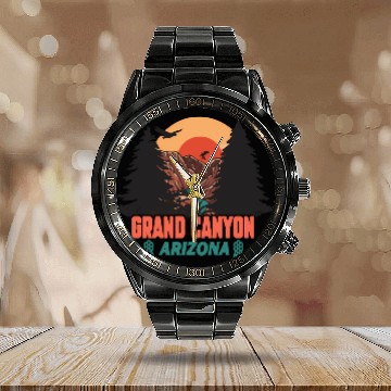 Discover Grand Canyon Arizonna National Park Illustration Calendar Steel Band Watch