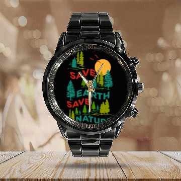 Discover Save Earth Save Nature Calendar Steel Band Watch