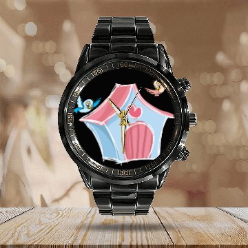 Discover Birds Around Bird Nest Calendar Steel Band Watch