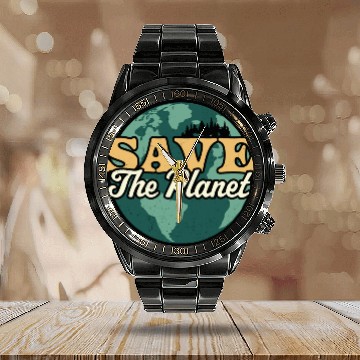 Discover Save The Planet Environmental Retro Vintage Earth Calendar Steel Band Watch