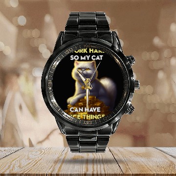Discover I Work Hard So My Cat Calendar Steel Band Watch