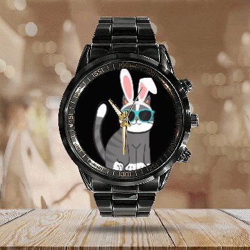 Discover Happy Easter Cat With Bunny Ears And Glasses Cat Calendar Steel Band Watch