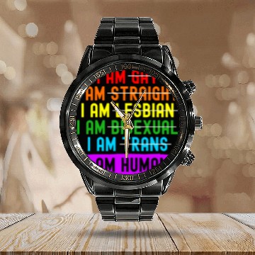 Discover LGBT Support I Am Human Rainbow Gay Ally Calendar Steel Band Watch