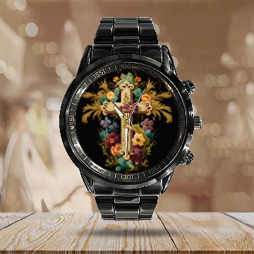 Discover Jesus Cross Painting Calendar Steel Band Watch