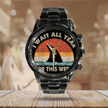 Discover I Wait All Year For This Week shark Lover Ocean Calendar Steel Band Watch