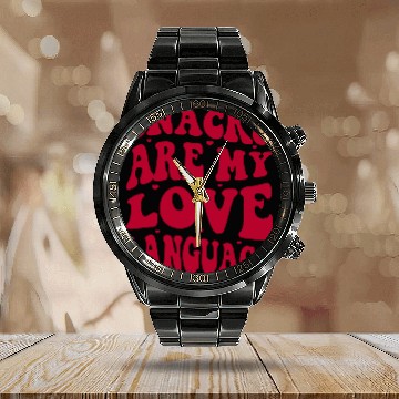 Discover Snacks are my Love Language Funny Snack Lovers Calendar Steel Band Watch