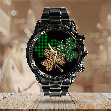Discover Lucky Leopard Shamrock St Patric Day Calendar Steel Band Watch