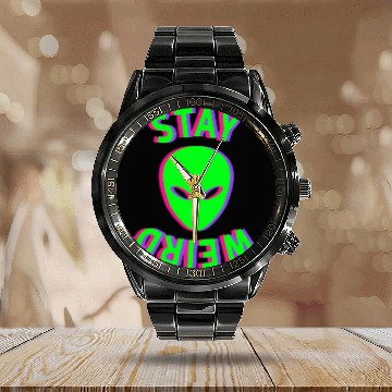 Discover Stay Weird - Stay Weird Alien - Glitch Calendar Steel Band Watch