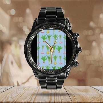Discover Vegetable Garden Pattern Calendar Steel Band Watch