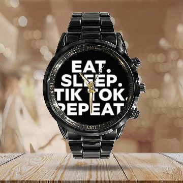 Discover Eat Sleep tiktok Repeat retro vintage colors Calendar Steel Band Watch