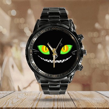 Discover Creepy Cat Face Calendar Steel Band Watch