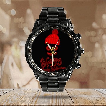 Discover happy bloody Halloween sarcastic fun horror Calendar Steel Band Watch