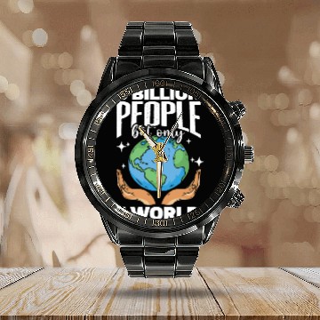Discover 8 Billion People But Only 1 World Earth Diversity Calendar Steel Band Watch
