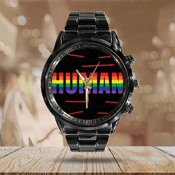 Discover Human LGBT Gay Pride Calendar Steel Band Watch