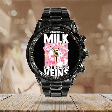 Discover Strawberry Milk Shake Korean Vegan Japanese Drink Calendar Steel Band Watch