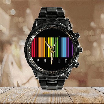 Discover Proud Star Rainbow Barcode LGBTQ Pride Month Gift Calendar Steel Band Watch