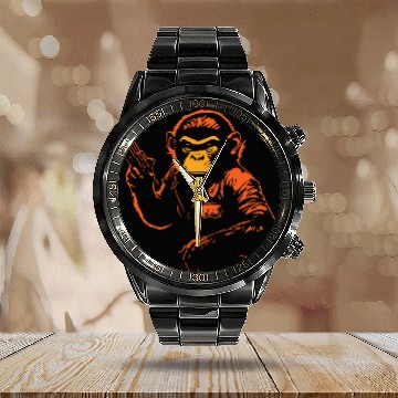 Discover funny monkey Calendar Steel Band Watch