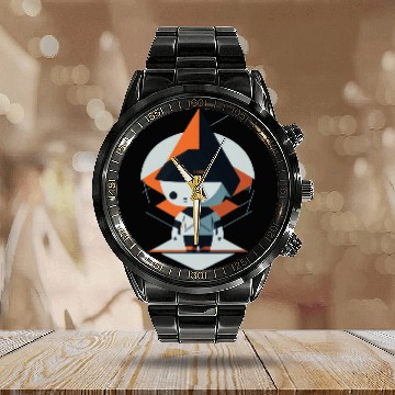 Discover Cute Minimalistic Cartoon with Geometric Patterns Calendar Steel Band Watch