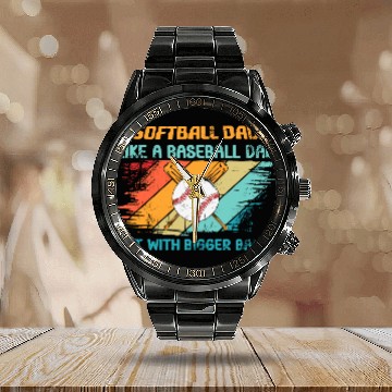 Discover Softball Dad like a baseball Dad but with bigger Calendar Steel Band Watch