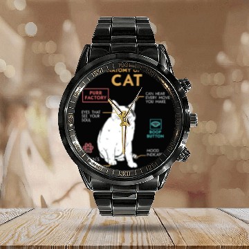 Discover Funny Weird Cat Meme Smiling Anatomy of A Cat Calendar Steel Band Watch