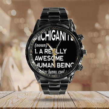 Discover Michiganite Detroit Grand Rapids Warren Lansing Calendar Steel Band Watch