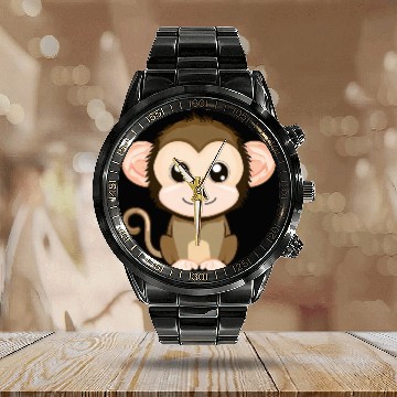 Discover Cute, Joyful Monkey - Kawaii Style Calendar Steel Band Watch