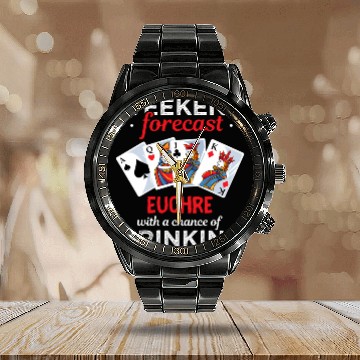 Discover Euchre Player - Euchre Drinking Card Game Calendar Steel Band Watch