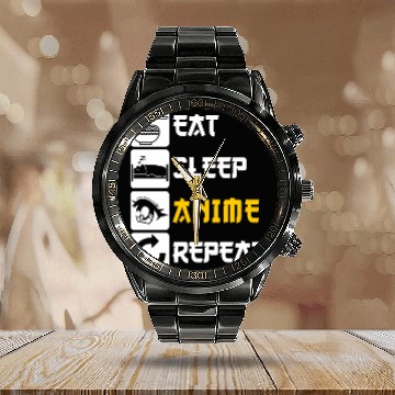 Discover Eat Sleep Anime Repeat Manga Japan Saying Cosplay Calendar Steel Band Watch