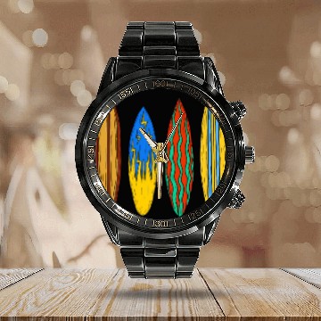 Discover And Colorful Surfboards On Tropical Waves Calendar Steel Band Watch