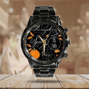 Discover Pumpkin Spice is My Vice Fall Autumn Leaves Calendar Steel Band Watch
