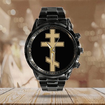 Discover Russian Orthodox Cross Slavo Byzantine Cross Calendar Steel Band Watch