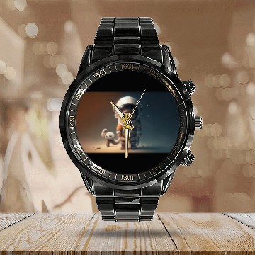 Discover Cosmic Steps: The Baby Astronaut's Journey Calendar Steel Band Watch