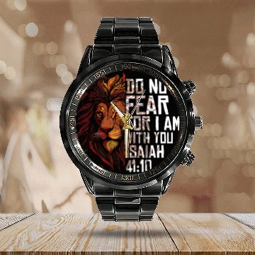 Discover Christian Religious Bible Scriptures Sayings Lion Calendar Steel Band Watch