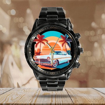 Discover summer style Miami street , sunrise Calendar Steel Band Watch