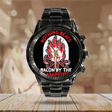 Discover Camping And Bacon Meat Camp Camper I Love Bacon Calendar Steel Band Watch