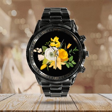 Discover Yellow Flower Calendar Steel Band Watch
