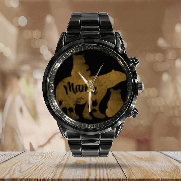 Discover Mama Bear With 2 Cubs Mom of Two Calendar Steel Band Watch
