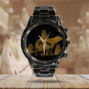Discover Mama Bear With 3 Baby Bear Cubs Following Mama Calendar Steel Band Watch