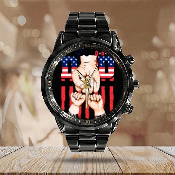 Discover Best Dad Ever Team American Flag Father's Day Calendar Steel Band Watch