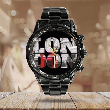 Discover London England Phototography Illustration Calendar Steel Band Watch