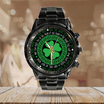 Discover Irish Blessing Celtic Knot 4 Leaf Clover - St Calendar Steel Band Watch