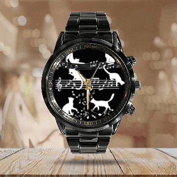 Discover Cute Music Lover Piano Cat Playing On Musical Calendar Steel Band Watch