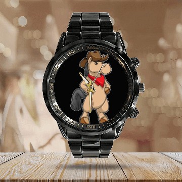 Discover Horse Cowboy Calendar Steel Band Watch