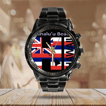 Discover Punaluâ€™U Beach Hi Hawaii Islands Flag Calendar Steel Band Watch