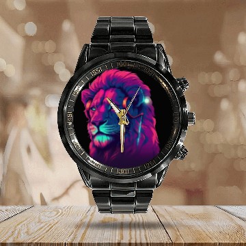 Discover Lionheart Beats The Synthwave Roar of a Lion Calendar Steel Band Watch