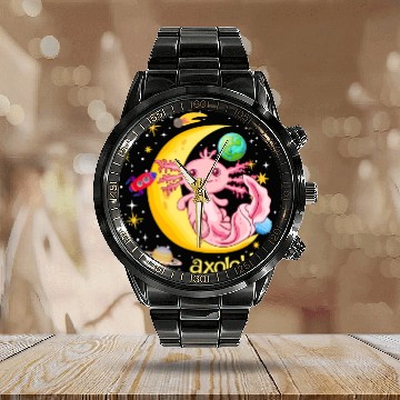 Discover Space Axolotl Kawaii Calendar Steel Band Watch Pastel Goth Japanese An