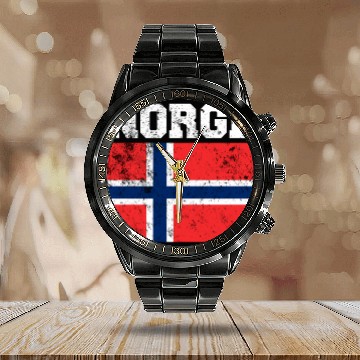 Discover Norge Flag Norwegian Flag Calendar Steel Band Watch